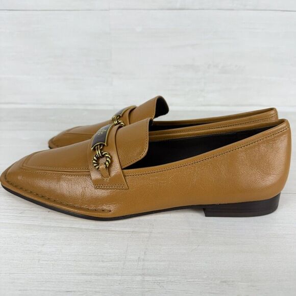 Tory Burch Size 8.5 Perrine Loafer Shoes Square Toe Block Heel Caramel Corn NEW - Picture 6 of 15